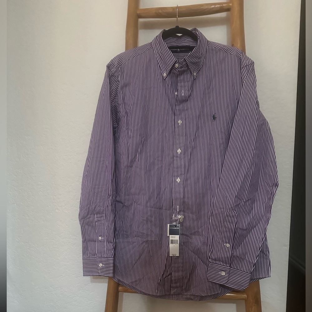 Ralph Lauren Polo logo Purple Striped Button-Down Shirt long sleeve